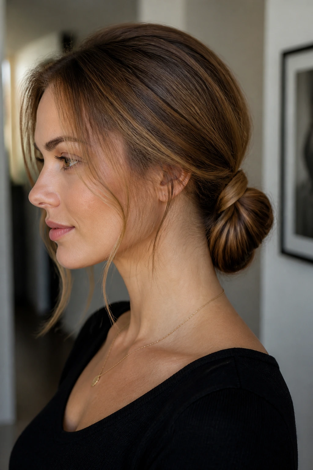 Close-up of wrapped ponytail chignon on a real woman