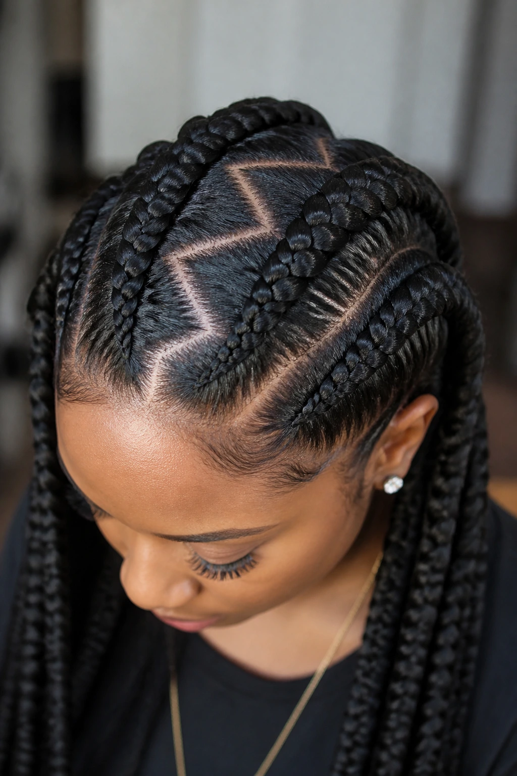 Zig-zag part Dutch braids on a real person's head